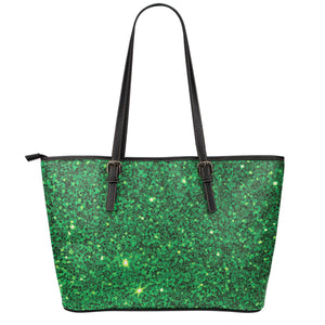 Green (NOT Real) Glitter Print Leather Tote Bag