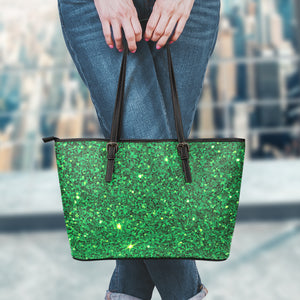 Green (NOT Real) Glitter Print Leather Tote Bag