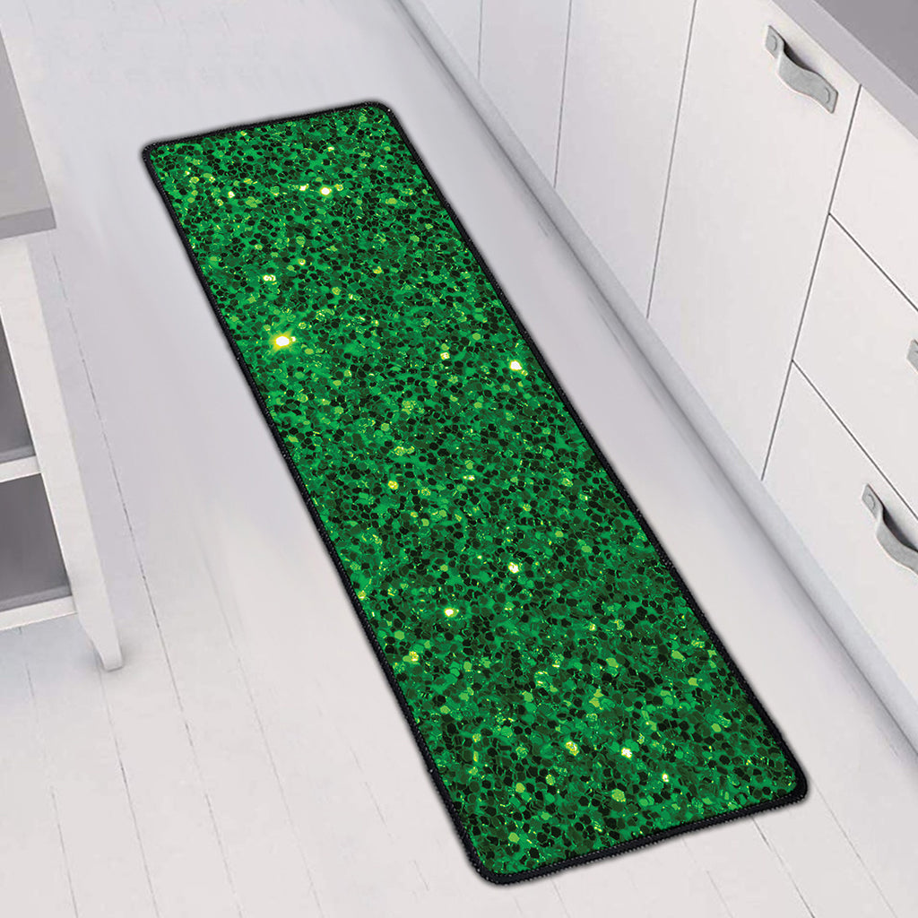 Green (NOT Real) Glitter Print Long Kitchen Mat