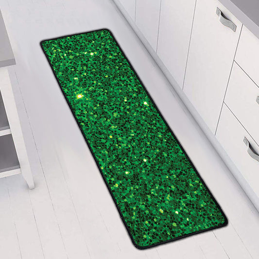 Green (NOT Real) Glitter Print Long Kitchen Mat