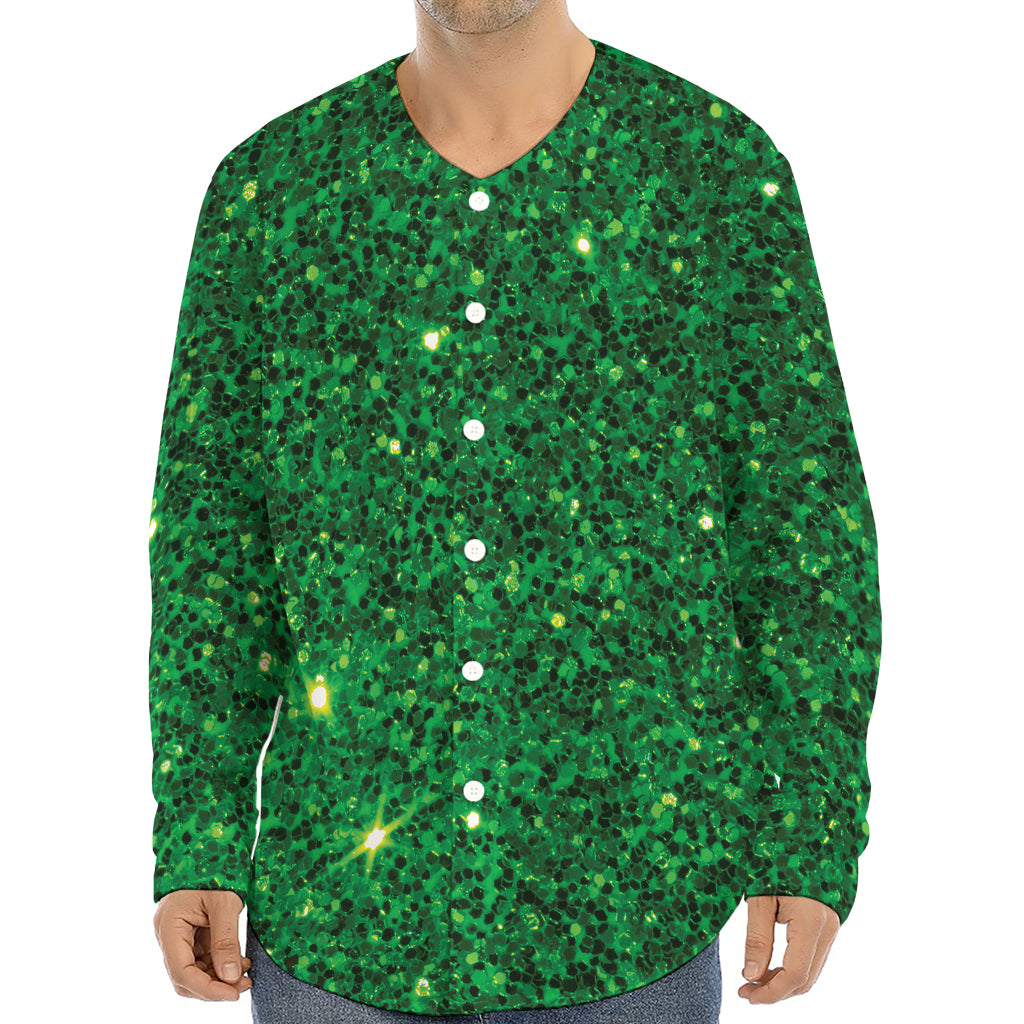 Green (NOT Real) Glitter Print Long Sleeve Baseball Jersey