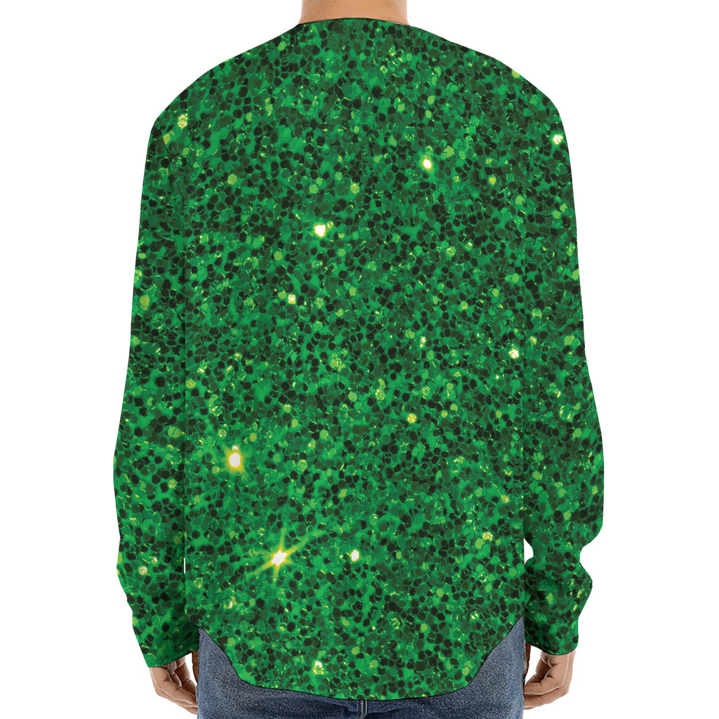 Green (NOT Real) Glitter Print Long Sleeve Baseball Jersey