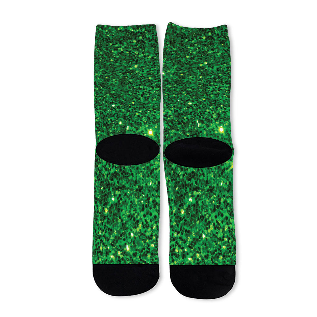 Green (NOT Real) Glitter Print Long Socks