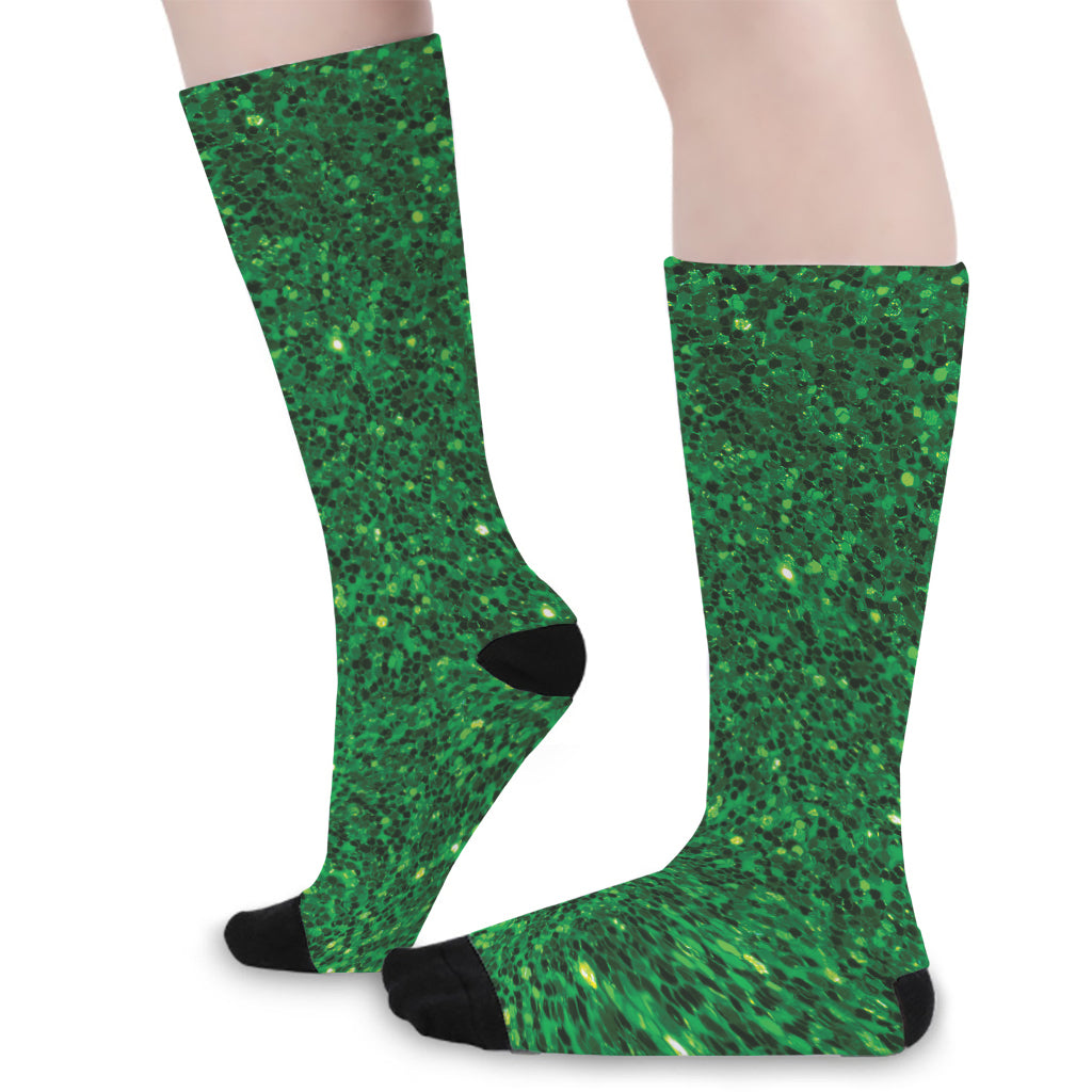 Green (NOT Real) Glitter Print Long Socks