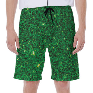 Green (NOT Real) Glitter Print Men's Beach Shorts