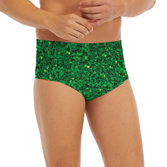 Green (NOT Real) Glitter Print Men's Briefs