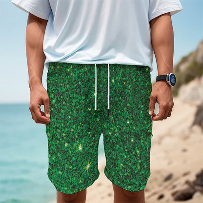 Green (NOT Real) Glitter Print Men's Cargo Shorts