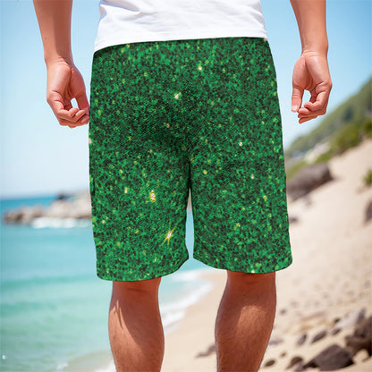 Green (NOT Real) Glitter Print Men's Cargo Shorts