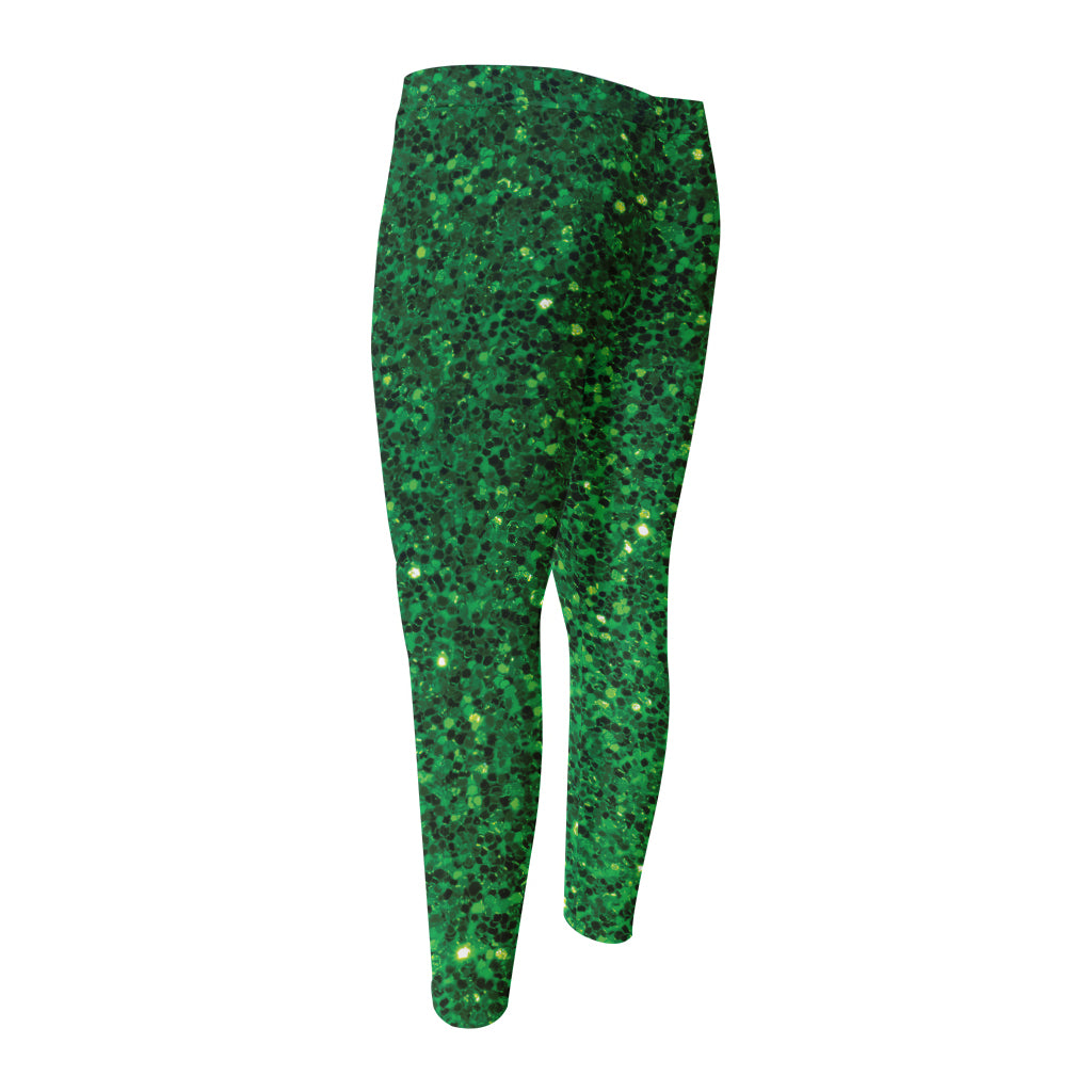 Green (NOT Real) Glitter Print Men's Compression Pants