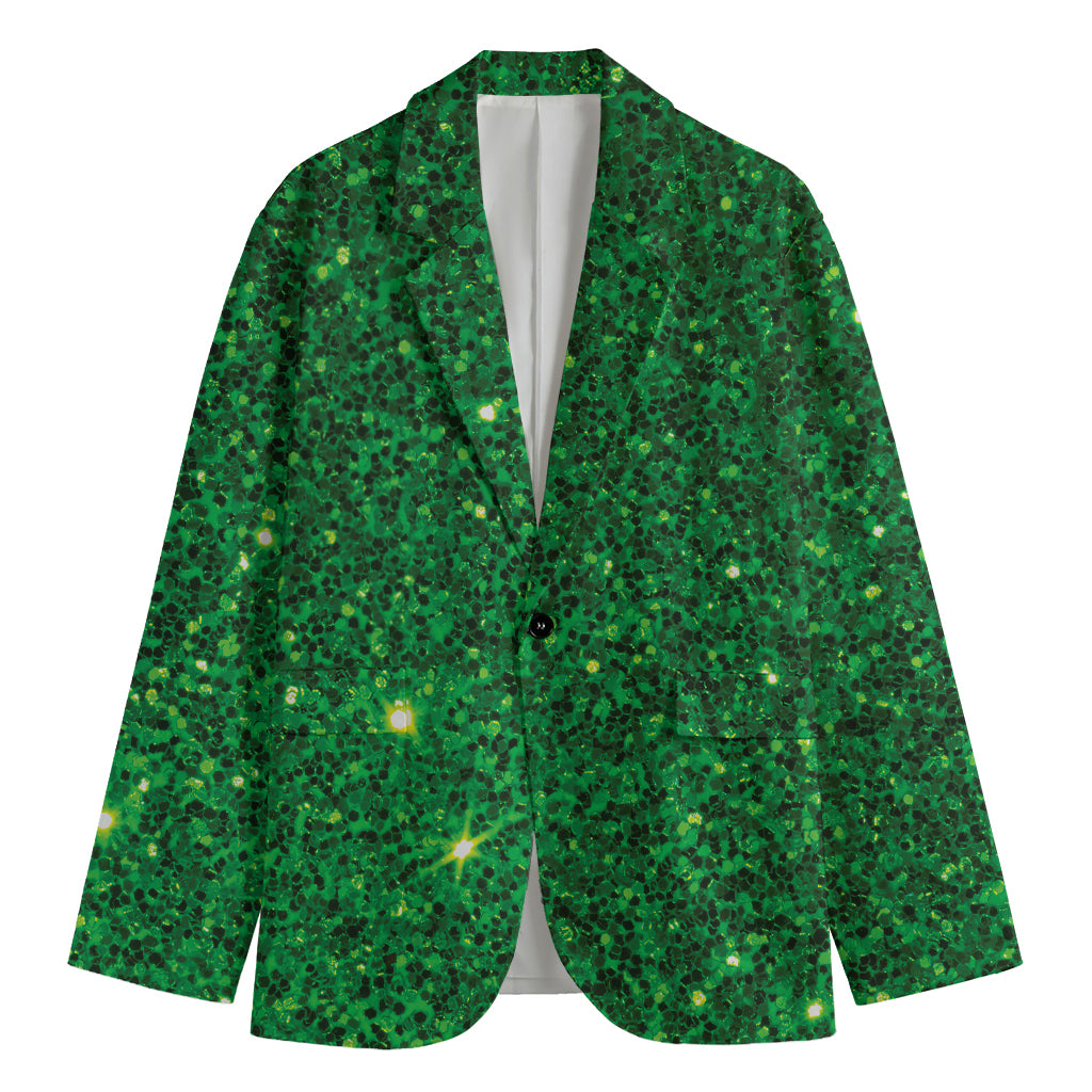 Green (NOT Real) Glitter Print Men's Cotton Blazer