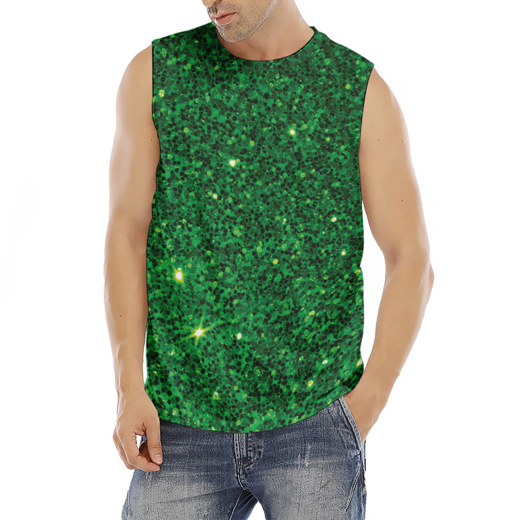 Green (NOT Real) Glitter Print Men's Fitness Tank Top