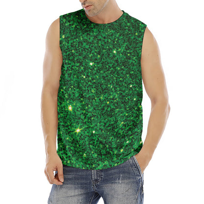 Green (NOT Real) Glitter Print Men's Fitness Tank Top