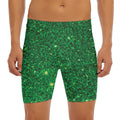 Green (NOT Real) Glitter Print Men's Long Boxer Briefs