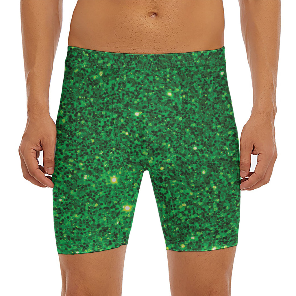 Green (NOT Real) Glitter Print Men's Long Boxer Briefs