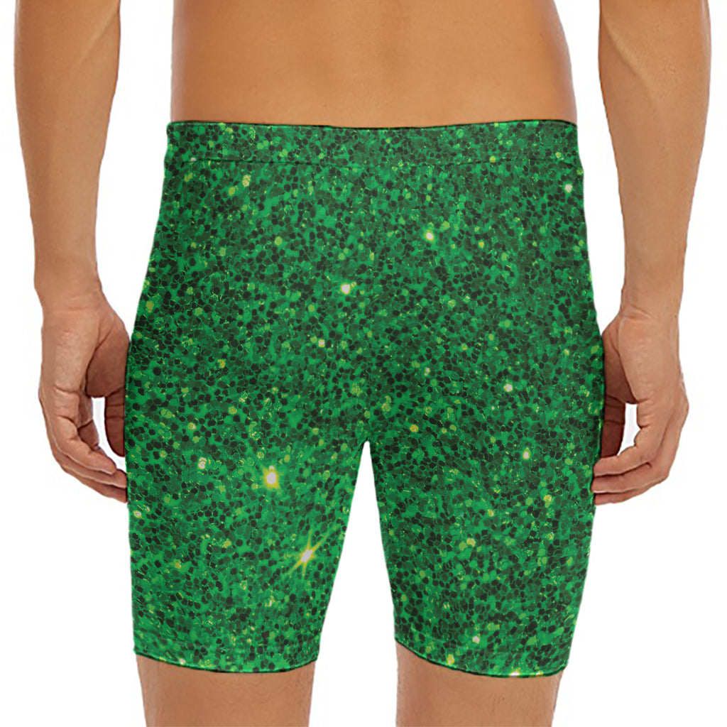 Green (NOT Real) Glitter Print Men's Long Boxer Briefs