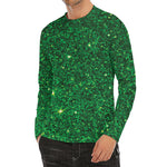 Green (NOT Real) Glitter Print Men's Long Sleeve Rash Guard