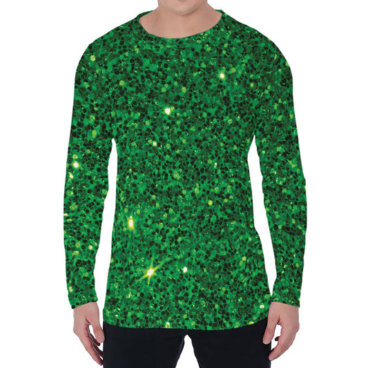 Green (NOT Real) Glitter Print Men's Long Sleeve T-Shirt