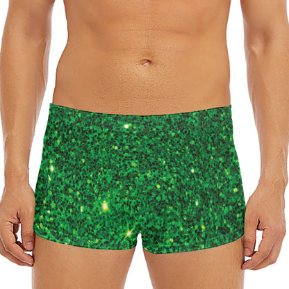 Green (NOT Real) Glitter Print Men's Short Boxer Briefs