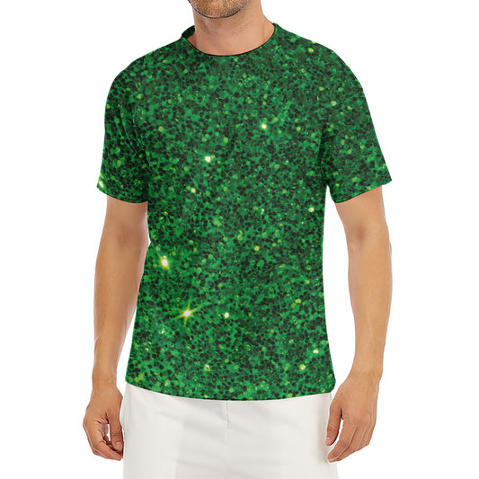 Green (NOT Real) Glitter Print Men's Short Sleeve Rash Guard