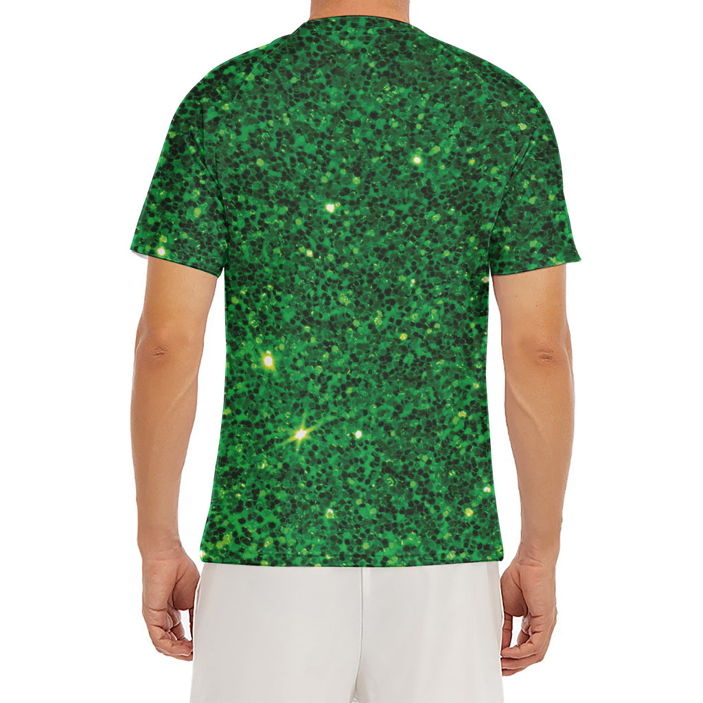 Green (NOT Real) Glitter Print Men's Short Sleeve Rash Guard