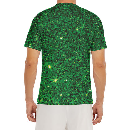 Green (NOT Real) Glitter Print Men's Short Sleeve Rash Guard