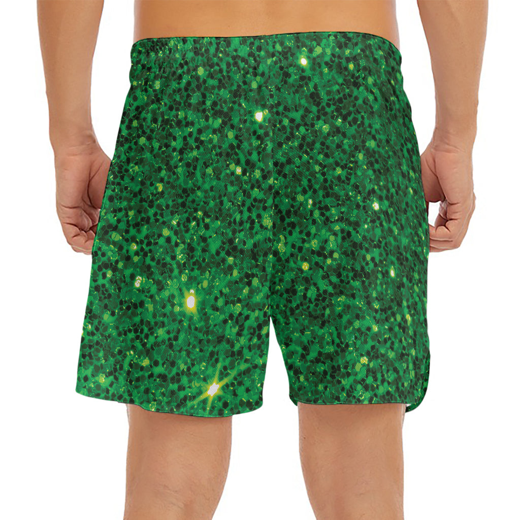 Green (NOT Real) Glitter Print Men's Split Running Shorts