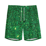 Green (NOT Real) Glitter Print Men's Sports Shorts