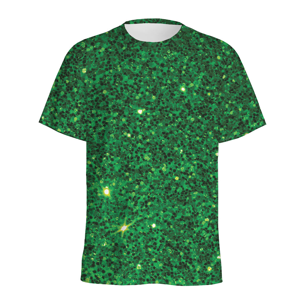 Green (NOT Real) Glitter Print Men's Sports T-Shirt