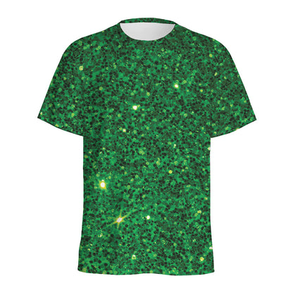Green (NOT Real) Glitter Print Men's Sports T-Shirt