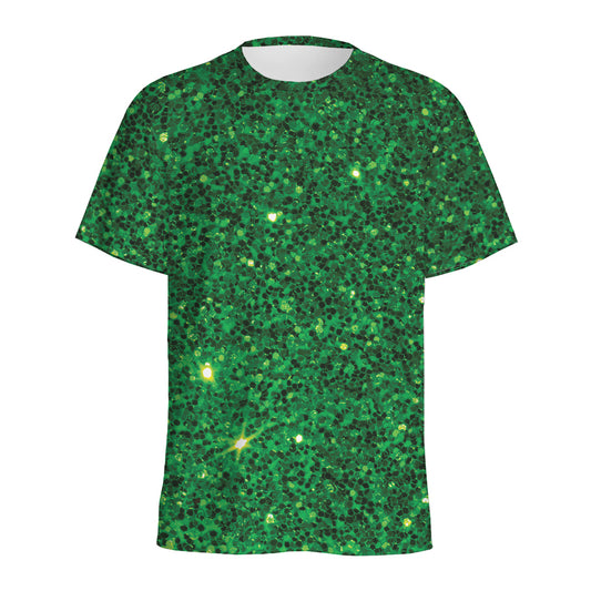 Green (NOT Real) Glitter Print Men's Sports T-Shirt