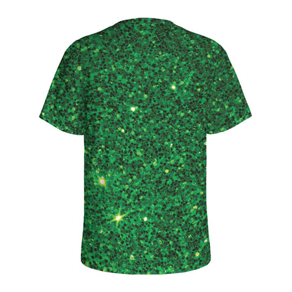 Green (NOT Real) Glitter Print Men's Sports T-Shirt