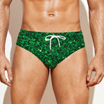 Green (NOT Real) Glitter Print Men's Swim Briefs