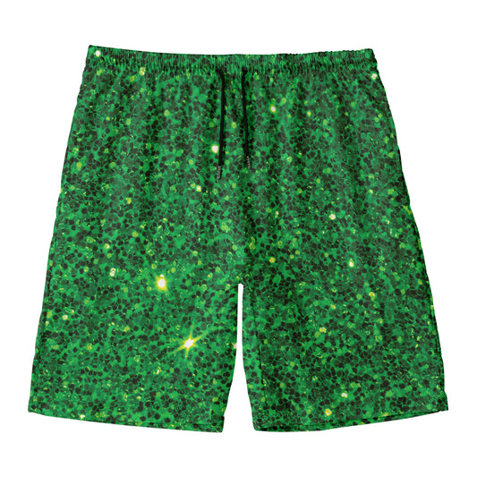 Green (NOT Real) Glitter Print Men's Swim Trunks