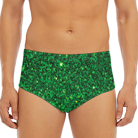 Green (NOT Real) Glitter Print Men's Triangle Swim Briefs