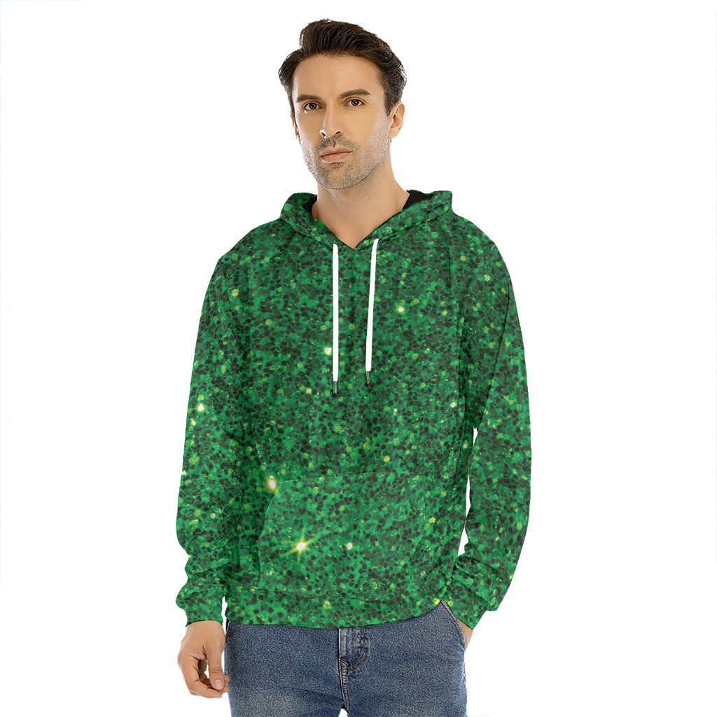 Green (NOT Real) Glitter Print Men's Velvet Pullover Hoodie