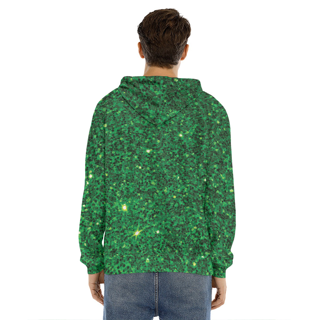 Green (NOT Real) Glitter Print Men's Velvet Pullover Hoodie