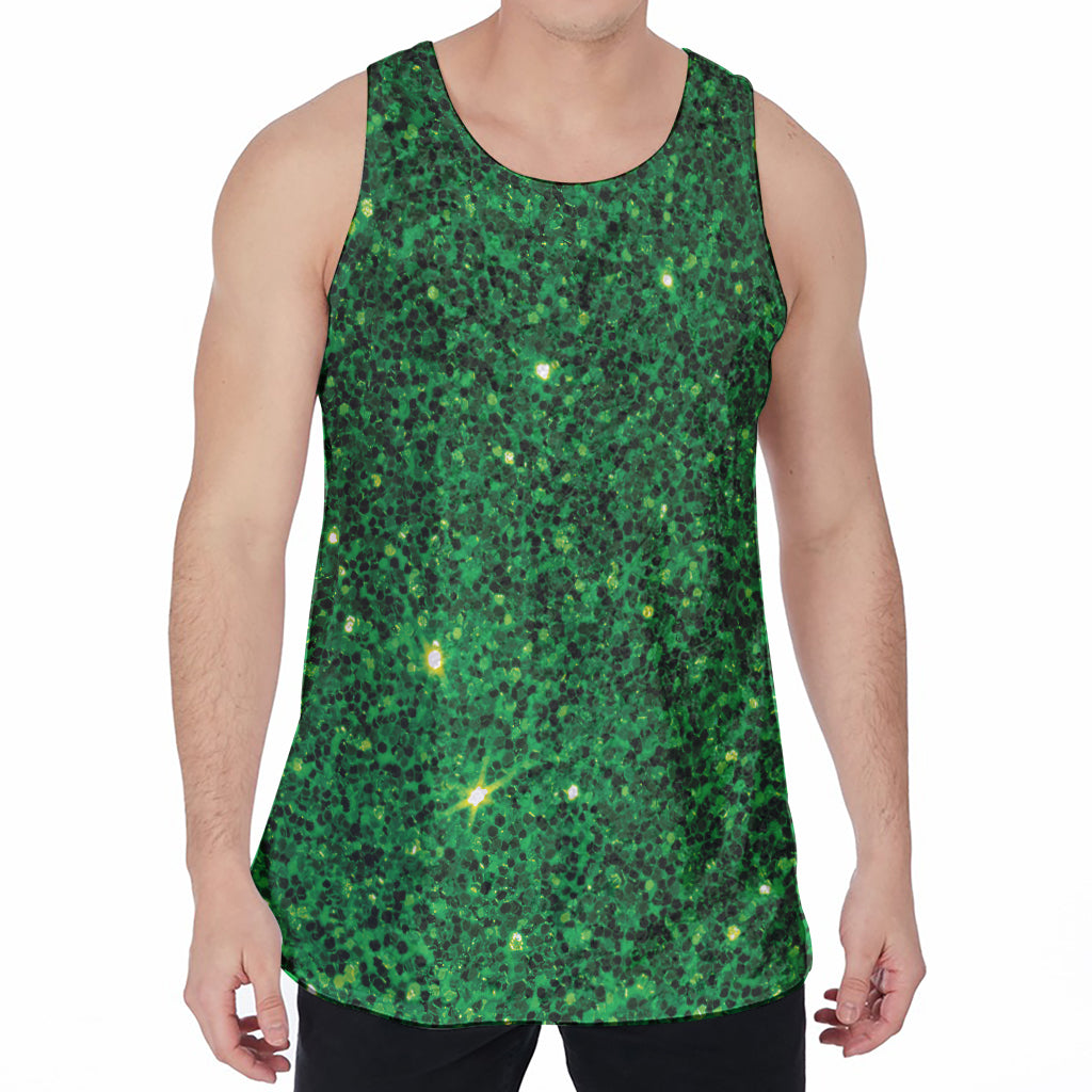 Green (NOT Real) Glitter Print Men's Velvet Tank Top