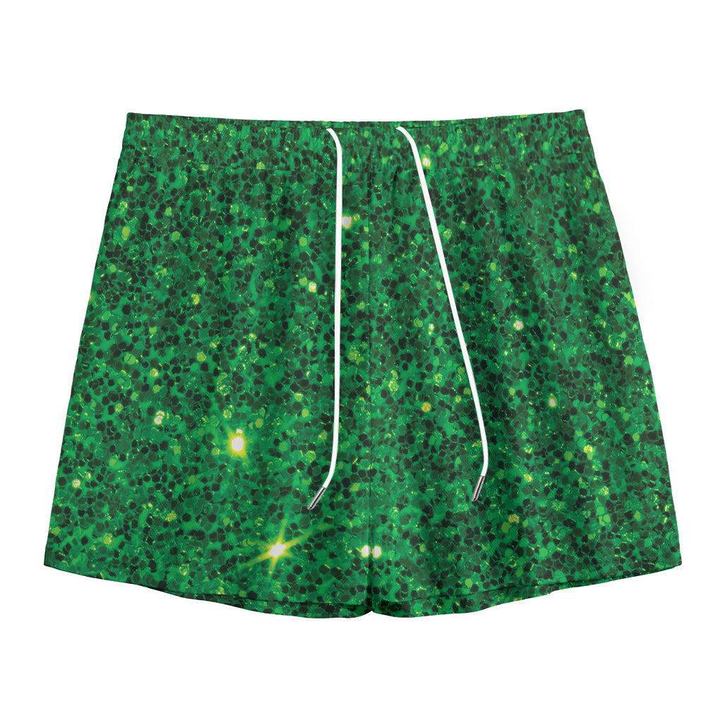 Green (NOT Real) Glitter Print Mesh Shorts