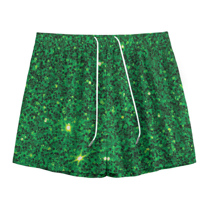 Green (NOT Real) Glitter Print Mesh Shorts