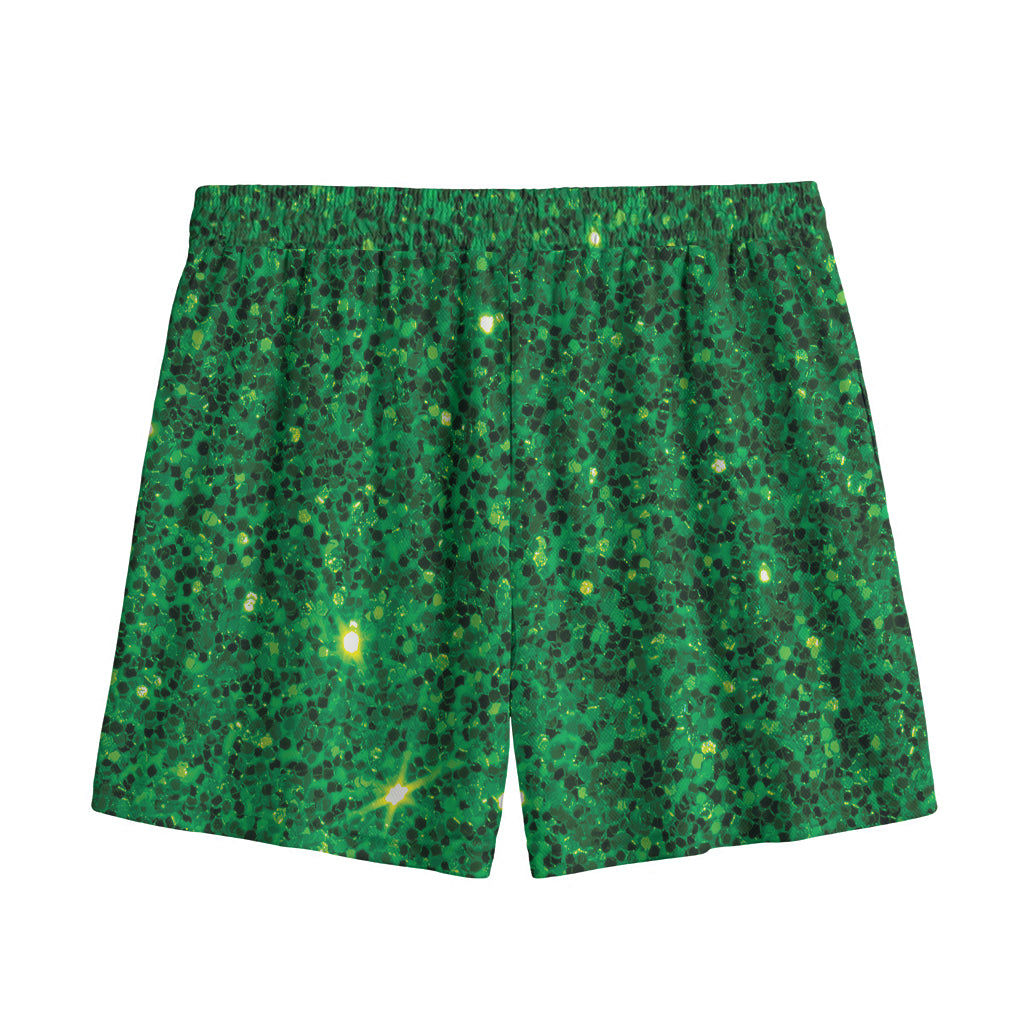 Green (NOT Real) Glitter Print Mesh Shorts