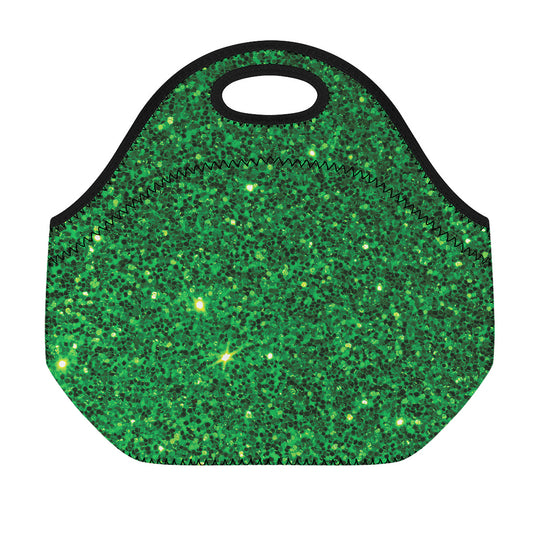 Green (NOT Real) Glitter Print Neoprene Lunch Bag