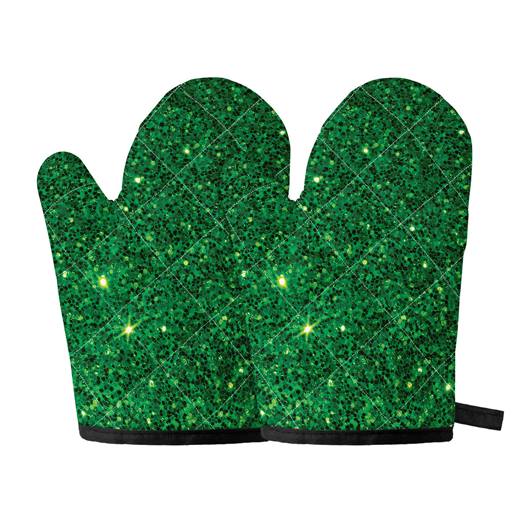Green (NOT Real) Glitter Print Oven Mitts