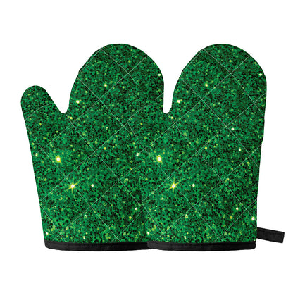 Green (NOT Real) Glitter Print Oven Mitts