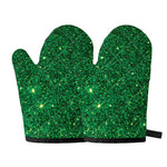 Green (NOT Real) Glitter Print Oven Mitts