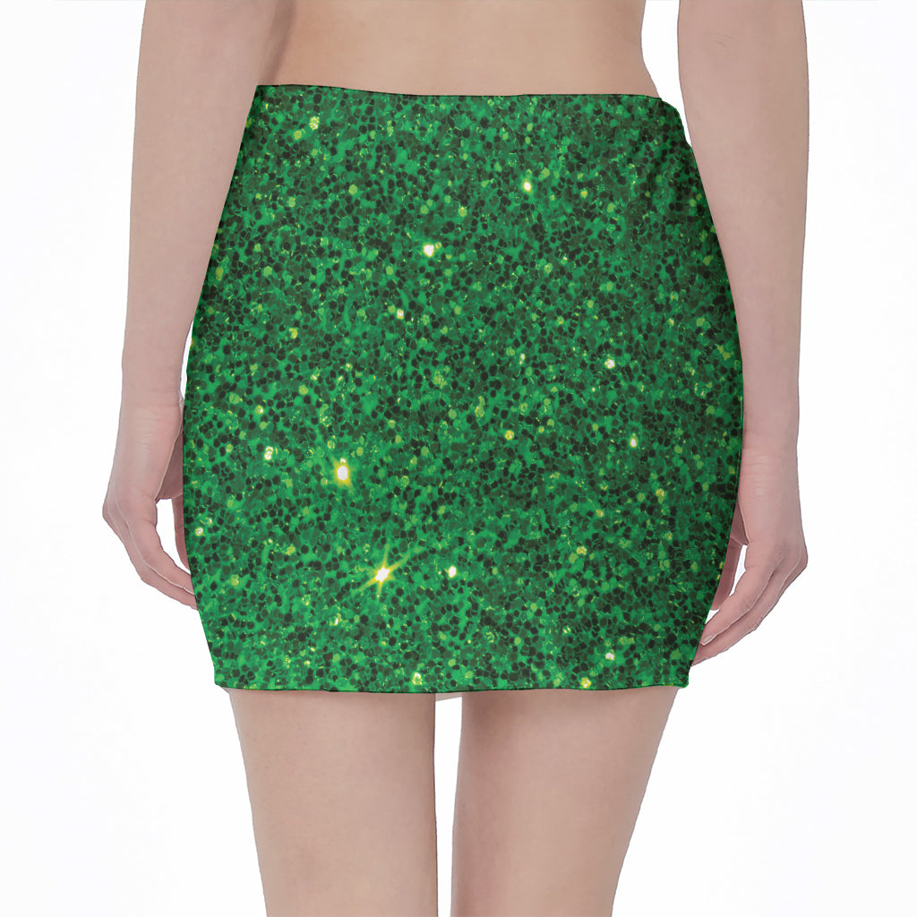 Green (NOT Real) Glitter Print Pencil Mini Skirt