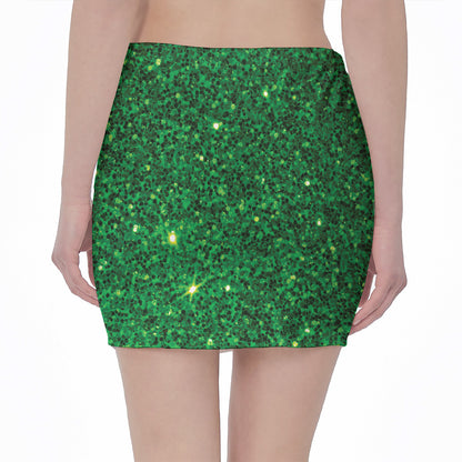 Green (NOT Real) Glitter Print Pencil Mini Skirt