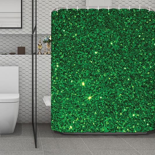 Green (NOT Real) Glitter Print Polyester Shower Curtain