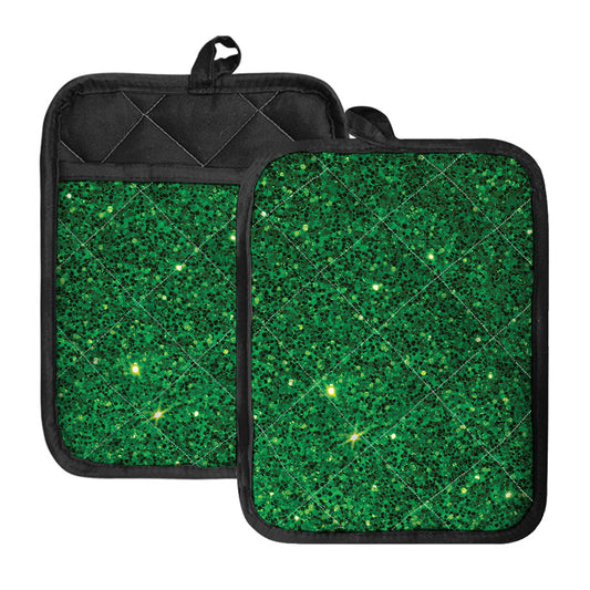 Green (NOT Real) Glitter Print Pot Holders With Pocket