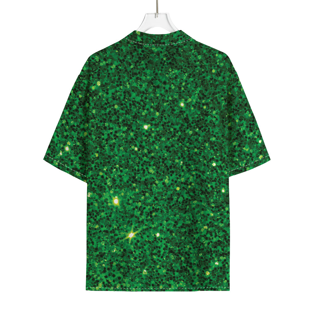 Green (NOT Real) Glitter Print Rayon Hawaiian Shirt