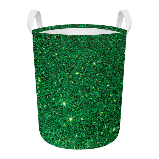 Green (NOT Real) Glitter Print Round Laundry Basket